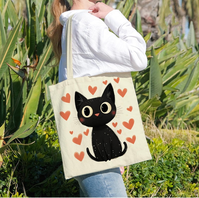 ANNA QUEEN Cat Tote Bag Shoulder Bag Handle Bag for Gym Yoga Picnic Beach Kitchen Reusable - Image 2